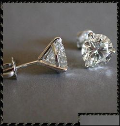 Stud Earrings sieraden accessoires luxe vrouwelijk 678 mm ronde lab diamant real 925 sterling sier voor vrouwen kleine schroefdruppel delive4045796