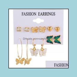 Boucles d'oreilles bijoux bohème papillon ensemble créatif simple acrylique forme de coeur avec diamant 6 paires livraison directe 2021 8Ptxv