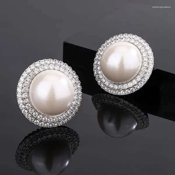 Boucles d'oreilles bijoux fond en cuivre plaqué or incrusté de perles édition coréenne exagérée gros clous d'oreille 25mm femme VEE5