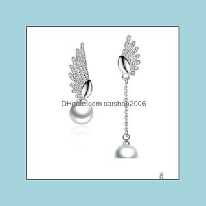 Boucles d'oreilles Bijoux Mode 925 Sier Plaqué Abs Imitation Perle Asymétrie Individualité Anges Ailes Pour Femmes J120 Drop Livraison 2021 Uah