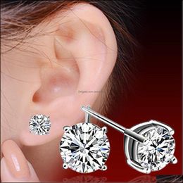 Stud Earrings sieraden mode bling vier klauwen cz crystal 925 sterling sier voor meisjes vrouwen zirkoon 6 mm drop levering 2021 kspxk