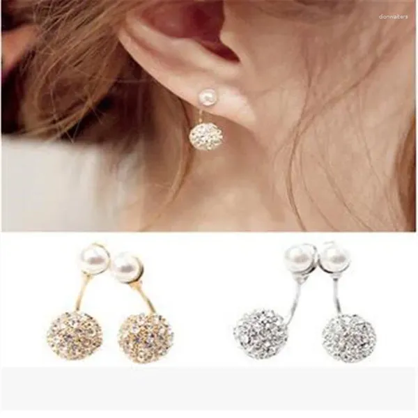 Boucles d'oreilles étalon bijoux mode mignon compact perle oreille femme fille double balle alliage alliage cristalline boucle chic cadeau pour lady free