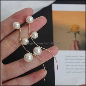 Boucles D'oreilles Bijoux Mode Oreille Perle Longue Simple Géométrique Trois Pièces Perles Rétro Chaîne En Or Pour Les Femmes Drop Delivery 2021 W2Vmd