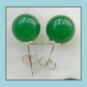 Stud -oorbellen sieraden echt 10 mm natuurgroene jadeite jade 925 Solid Sier AAA Drop Delivery 2021 JPVFW