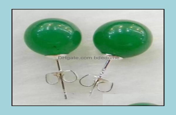 Boucles d'oreilles bijoux véritable 10Mm jadéite verte naturelle Jade 925 solide Sier Aaa livraison directe 2021 Jpvfw7308821