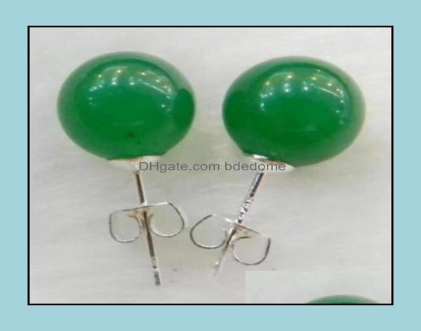 Boucles d'oreilles bijoux véritable 10Mm jadéite verte naturelle Jade 925 solide Sier Aaa livraison directe 2021 Jpvfw9755760