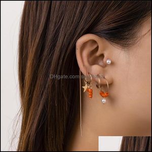 Stud Earrings sieraden Imitatie Parel Tassel Ketting Rijst Kralen Vijfpuntige sterren Ear Buckle Dames Cirkel Alloy 5 stuks oorrang Haak Sets Dr