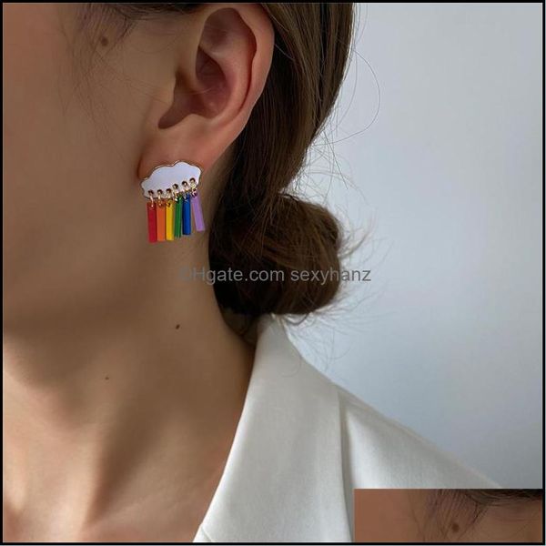 Pendientes de tuerca Joyería Coreana Linda Nube Gota de lluvia Colorf Aleación Borla Gota de oreja Mujeres Niñas Regalo Pendiente colgante de oro Aessories de moda Deliv