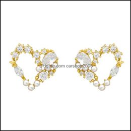 Stud Earrings sieraden Love Pearl For Women Trendy Crystal Heart Korean Earring Personaliteit Banquet Geschenkdruppel Delivering 2021 MXIGD