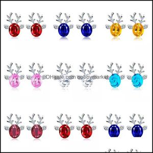 Pendientes de tuerca Joyería de lujo Astas de cristal para mujeres Navidad Reno Elk Animal Rhinestone Sier Girls Regalo de moda Entrega de gota 2021 L