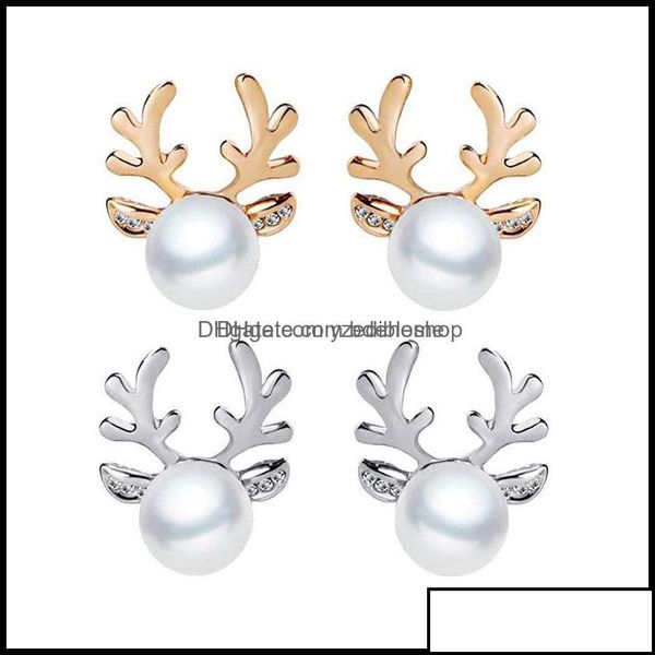 Boucles d'oreilles bijoux luxe perle bois noël renne wapiti Animal strass cristal Sier pour femmes filles mode