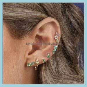 Boucles d'oreilles Bijoux MTI Piercing Mini Petit 925 Sterling Sier Femmes Boucle d'oreille Plaqué Or Triple Vert CZ Barre Courbée Drop Livraison 2021 Lwqt