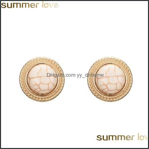 Stud Earrings sieraden Nieuwe ronde marmeren opaalsteen groot voor vrouwen mode temperament gesimdeerd parel oorbel schattig Korea -stijl drop levering 202