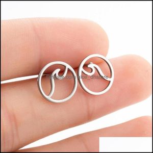 Stud Earrings sieraden Nieuwe eenvoudige ronde golf voor vrouwen roestvrijstalen oceaan strandmode oorbuien Pendientes Brincos Drop levering 2021 UY
