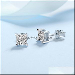 Stud -oorbellen Sieraden Princess Cut 2ct Diamond Test doorgegeven Rhodium Plated 925 Sier D Color Paar cadeau 220211 Drop Delivery 2021 J3DQ8