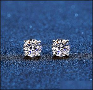 Boucles d'oreilles bijoux véritable 14K plaqué or blanc Sterling Sier 4 broches diamant boucle d'oreille pour femmes hommes oreille 1Ct 2Ct 4Ct 220211 Drop D7515527