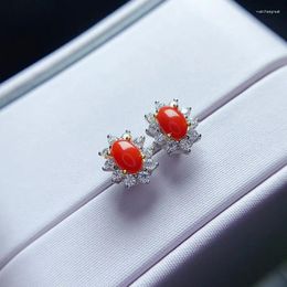 Pendientes de botón Joyería Pendiente de coral rojo para uso diario 6 4 mm Plata preciosa natural 925