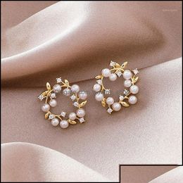 Stud Earrings sieraden rivier charme dames studs irregar imitatie parels bloem goud kleur delicate oorring vrouwelijke mode 1pair1 otuib