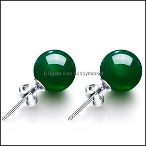 Boucles D'Oreilles Bijoux Rond Naturel Vert Calcédoine Boucle D'oreille Femme Cuivre Plaqué Rouge Noir Pierre Cristal Vintage Mariage Drop Delivery 2021