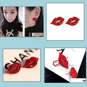 Pendientes de tuerca Joyería Sexy Labio rojo Diamante Vintage Relleno Rhinestone Pendiente grande Mujer Chica Fiesta Regalo de San Valentín Entrega de gota 2021 Ltzpu