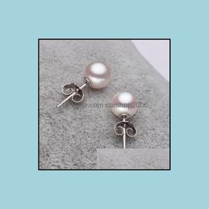 Boucles d'oreilles bijoux en gros 9-10 mm perle ronde blanche naturelle S925 Sier Ms007 livraison directe 2021 Pomfk