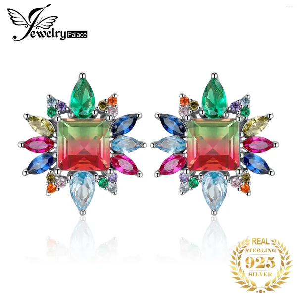 Boucles d'oreilles Stud JewelryPalace Arrivée 7.4ct Nano Nano Simulate Watermelon Tourmaline Créé Ruby 925 Sterling Silver for Woman