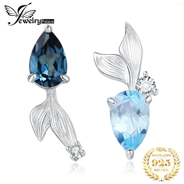 Pendientes de semental Jewelrypalace Llegada Luxury Piscis Fish Pear Pear Sky y London Blue Topaz 925 Sterling Silver for Woman