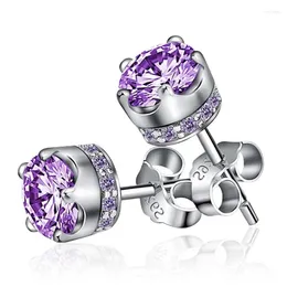 Stud Earrings Jewelry Top 925 Sterling Silver Purple Amethyst For Women Real Crown Crystal Wedding Party Sieraden