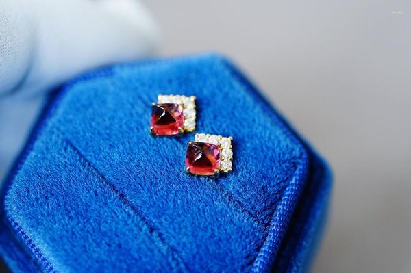 Boucles d'oreilles JHY en or massif 18 carats, diamants Tourmaline rouge naturel, pierres précieuses 1,2 ct, pour cadeaux d'anniversaire féminins