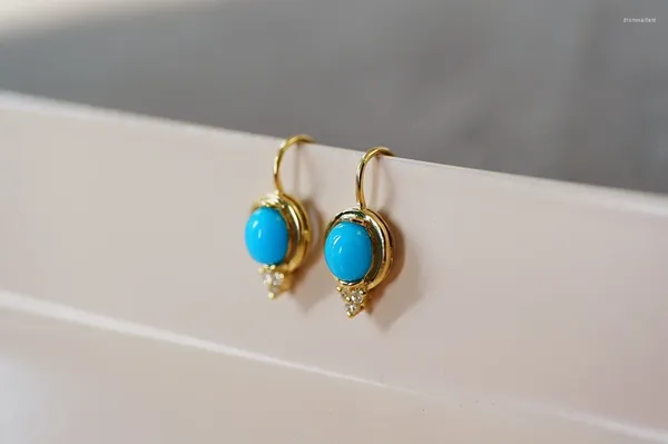 Pendientes JHY711 sólido 18k oro naturaleza azul turquesa 4,9 4,2mm tachuelas para mujeres joyería fina regalos de cumpleaños