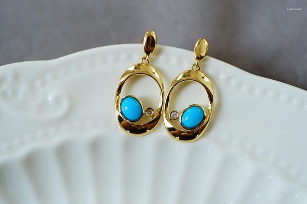 Pendientes JHY711 sólido 18k oro naturaleza azul turquesa 5,2 4,4mm tachuelas para mujeres joyería fina regalos de cumpleaños