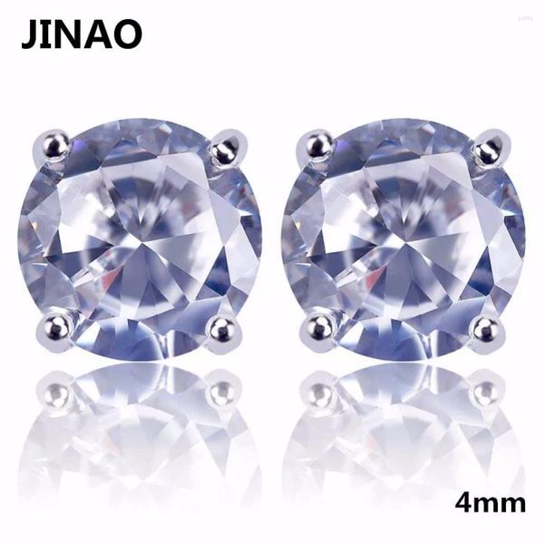 Boucles d'oreilles JINAO plaqué argent Micro Pave 4mm grand Zircon cubique laboratoire D avec vis arrière pour homme femme bijoux Hip Hop