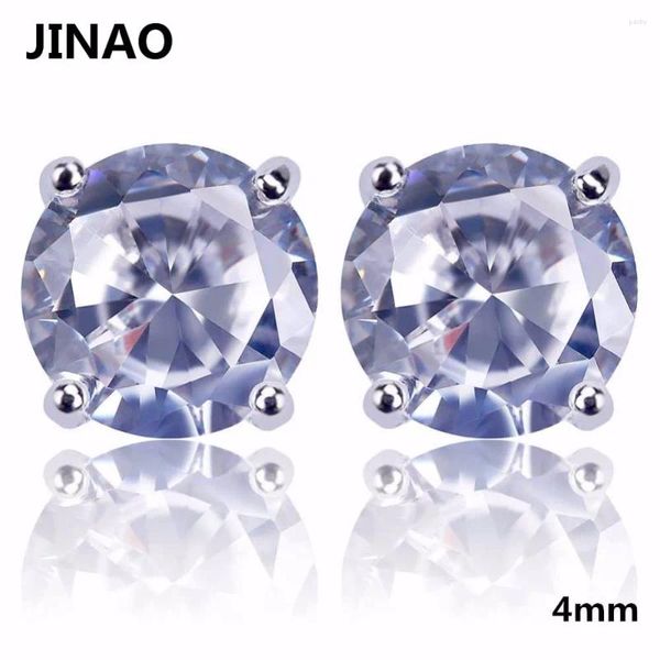 Pendientes de tuerca JINAO, chapado en Color plateado, Micro pavé de 4mm, circonita cúbica grande de laboratorio D con tornillo trasero para joyería masculina y femenina de Hip Hop