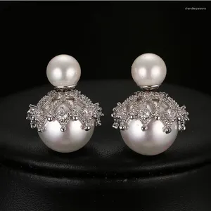 Boucles d'oreilles JINGLANG dernière mode femmes Double face perle Double boule bijoux cadeau de saint valentin