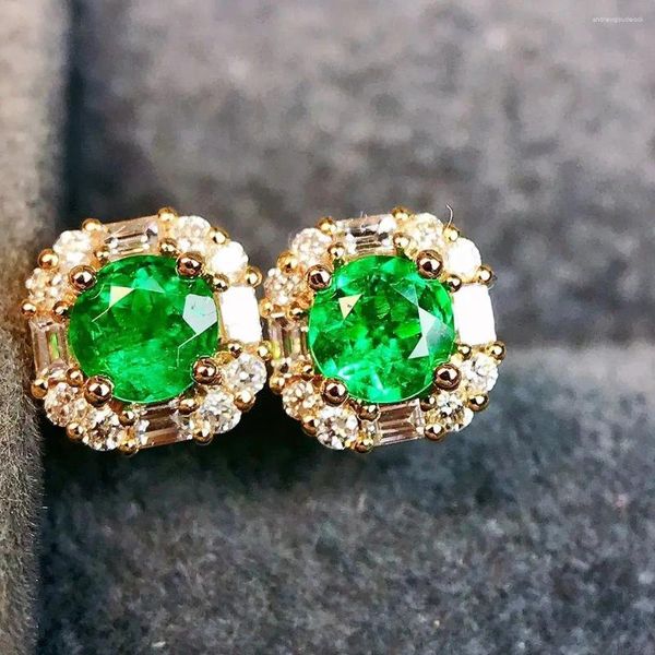 Pendientes de tuerca JY2024 No.12693, joyería sólida de oro de 18 quilates, Esmeralda verde natural, gemas de 0,44 quilates, diamantes, tachuelas femeninas finas