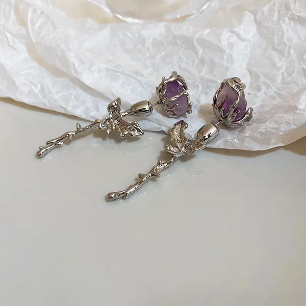 Boucles d'oreilles Kaitin Amethyst Rose Fleur avec des bijoux en gros à tempérament haut de gamme de minorités coréennes à double face