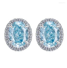 Pendientes Karloch S925 Plata de ley Diamante de alto carbono 6 8 mm Mar Azul Tesoro Zircon Fiesta para mujeres Joyería de moda