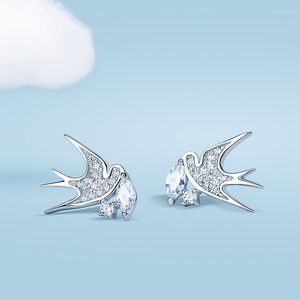 Stud -oorbellen Karopel 925 Sterling Silver Color Spring Collection Bird Swallow With Nest for Women Fine Jewelry Cadeau