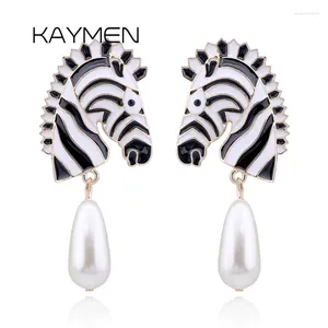 Boucles d'oreilles KAYMEN Zèbre plaqué or avec perles goutte d'eau pour filles femmes déclaration animale colorée