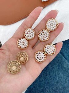 Boucles d'oreilles KELITCH en forme de fleur incrustée de perles Style Mori, alliage couleur or pour femmes, bijoux fantaisie Fariy, cadeaux