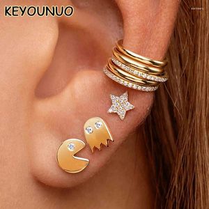 Pendientes de tuerca KEYOUNUO rellenos de plata y oro para mujer, Piercing de estrella de circonio, puños de oreja, joyería de sonrisa Irregular, venta al por mayor