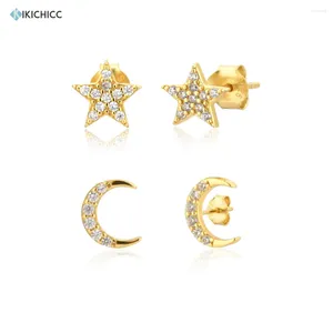 Boucles d'oreilles Kikichicc 925 argent sterling minuscule zircon étoile lune oreille perçage mini luxe cristal fin bijoux accessoires de mariage