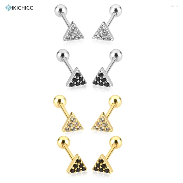 Pendientes de sementales Kikichicc 925 Triángulo de oro de plata esterlina Perring transparente Pequeño mini circón de circón Cz clips de joyería punk de roca