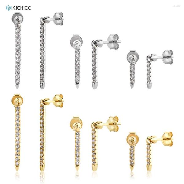 Boucles d'oreilles KIKICHICC 925 Sterling Silver Gold 9.5mm 14mm 25mm Ligne Longue Eternity Bar Fileté Charme Boucle D'oreille Femmes Piercing Pendientes