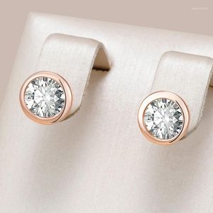 Boucles d'oreilles Stud Kinel Fashion Natural Zircon pour femmes Simple 585 Rose Or couleur ronde de haute qualité