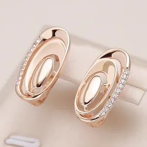 Kinel – boucles d'oreilles en or Rose 585 pour femmes, bijoux fins quotidiens, géométrie minimaliste, Zircon naturel, goutte d'eau, mode 2024