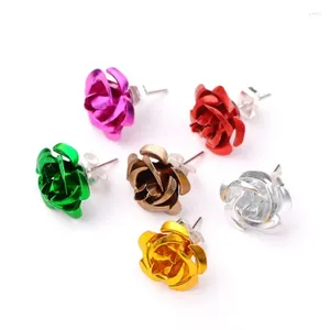 Boucles d'oreilles Kissitty 12 paires couleur mixte platine élégant aluminium fer Rose fleur pour femmes bijoux résultats cadeau