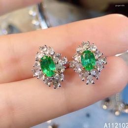 Pendientes de semental KJJEAXCMY 925 STERLING Silver Controlado Natural esmeralda Noble Damas Prueba de soporte de oídos Venta