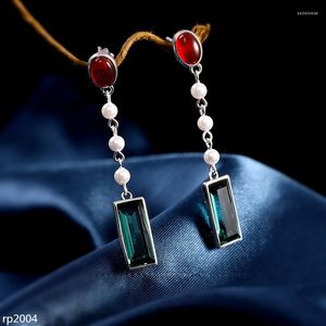 Stud -oorbellen kjjeaxcmy boutique sieraden S925 zilveren dames groene kristal ruby ​​lang