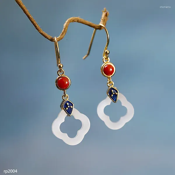 Boucles d'oreilles Kjjeaxcmy Boutique Jewelry S925 Silver Gold Burnt Blue Blue Women's Natural Hetian Jade Gem